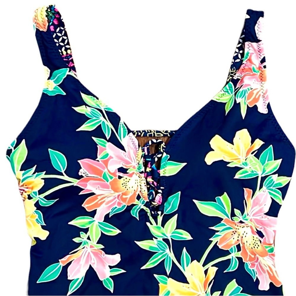 Tommy Bahama Sun Lilies Reversible Lace Back One Piece - Picture 9 of 16